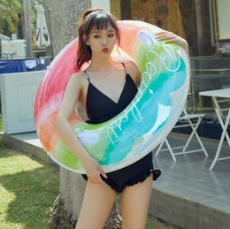 Life Vest Buoy Rooxin Rainbow Swimming Circle Inflatable PVC Rubber Ring for Swimming Pool Kids Adult Pool Float Seat Summer Beach Party Toys T221214