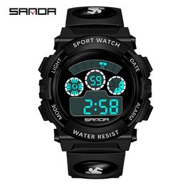 SANDA Kinderuhren Outdoor-Sport Leuchtende Stoppuhr Datum Woche Alarm Kinderuhr Wasserdicht Mädchen Jungen Clock258d