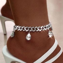 Anklets Transparent Crystal Charms Cuban Metal For Women Punk Rhinestone Chunky Link Anklet Bracelet Foot Jewellery Gift