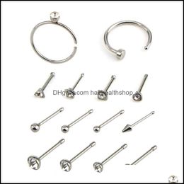 Body Arts Nose Ring Hoop Surgical Steel Studs Screw Nostril Hoops Piercing Jewellery Set For Women Men Girls Drop Delivery Health Beau Dhdzg