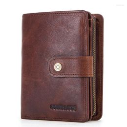 Wallets R43 Men's Purse Vintage Coin Zipper Genuine Leather Short Men Wallet Holder Ring High Quality Card