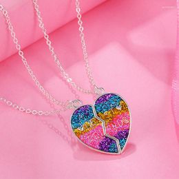 Pendant Necklaces 2Pcs/set Friends Glitter Heart Girl Ies BFF Necklace Fashion Jewelry Gift