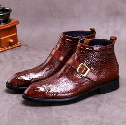 Leder-Krokodilstiefel für Herren, Schwarz, Bury Winter, High-Top, formelle Anzugstiefel, britische Schuhe, große Größe 18