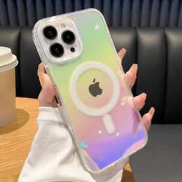 Luxury cases Colourful Laser For Magsafe Magnetic Wireless Charge Case For iPhone 15 14 11 12 13 Pro Max x xs xr 7 8 plus Soft Silicone Shockproof Back Cover