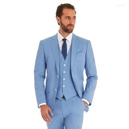 Men's Suits 2022 Custom Made Notch Lapel Mens Slim Fit Groom Man Wedding Groomsmen Robes De Pieces Two Buttons Sky Blue Fashion