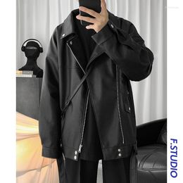 Men's Jackets ZCSMLL Leather Coat Men's In Style Korean Fashion Casual Turn-down Collar Long Sleeve Solid Colour Loose Motorcycle Pu