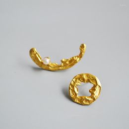 Stud Earrings CMajor Fashion Brass Jewelry Delicate Retro Hammered Irregular Textured Sun Moon Pearl Temperament For Women