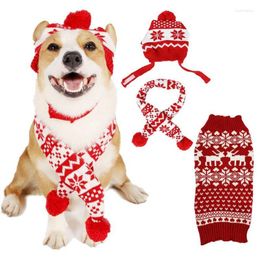 Dog Apparel Xmas Pet Costume Sweater Hat Scarf Set Red Reindeer Snowflake Knitted Winter Puppy Coat Cat Sweatshirt Items