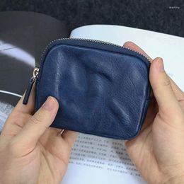 Wallets AETOO Original Vegetated Cowhide Purse Men's Leather Folds Vintage Zipper Bag Driver's Licence Card Women's