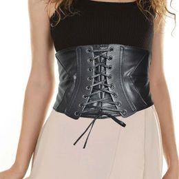 Belts Women Waist Belt Stretch Corset Dress Ladies Tie Up Elastic PU Leather Waistband Wide For Party Christmas Costume