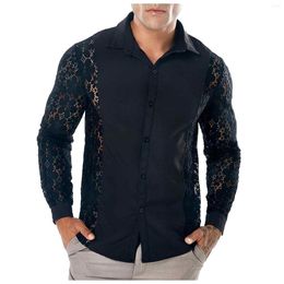 Men's Casual Shirts Men Clothes 2022 European American Men's Lapel Single-breasted Cardigan Long-sleeved Solid Colour Shirt Mens Lace