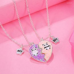 Pendant Necklaces 2Pack Heart Broken Panda BFF Necklace Couple Friendship Jewelry For Kids Girls Friend Gifts