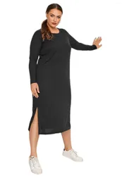 Plus Size Dresses Long Sleeve Autumn Loose Casual Dress Women Straight Side Split Work Office Midi Female Big Clothing 4XL