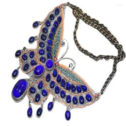 Chains Pure Copper Butterfly Necklace Inlaid With Blue Glass Gem
