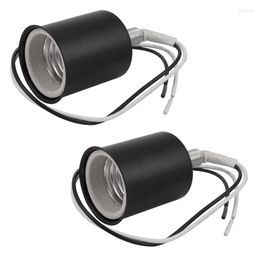 Lamp Holders 2X E27 Ceramic Screw Base Round LED Light Bulb Socket Holder Adapter Metal With Wire Black