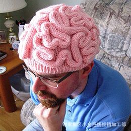 Halloween Creative Hand Made Knitted Brain Hat Unique Thinking Cap Winter Beanies for Men Women