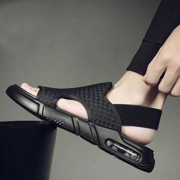 WHE Men Sandals weave Summer beach 2022 sandals casual leather sandal open shoes for men New fashion Sports air cushion shoe 1214
