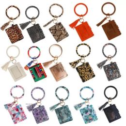 Wallet Leopard Print PU Leather Favours Bracelet Key chain Wallets Credit Card Tassels Bangle Key Ring Holder Wrist let Handbag Lady Accessories Wholesale