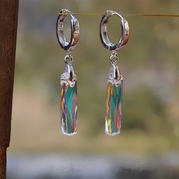 Dangle & Chandelier Simple Aurora Crystal long ice cube earrings