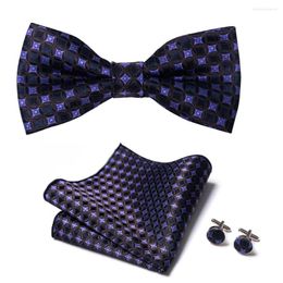 Bow Ties Drop Fit Formal Party Silk Butterfly Tie Pocket Squares Cufflink Set Bowtie Box Male Polka Dot Ivory