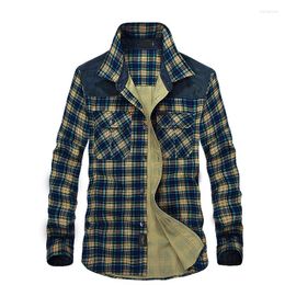 Men's Casual Shirts Men Shirt Cotton Plaid Long-sleeved Men's Flannel Youth Green Yellow Red Regular Autumn Winter