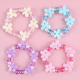 Strand Princess Pink Transparent Beads Handmade Bracelet For Girls Cute Resin Butterfly Pearl Chain Bracelets Children's Party Jewellery