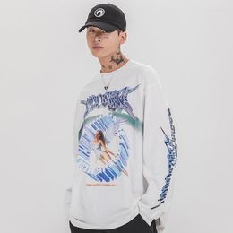 Men's T Shirts HeeneBerry Hip Hop Shirt Streetwear Retro Angel Print Harajuku Tshirt Loose HipHop T-shirt Oversize Cotton Tops Long Sleeve