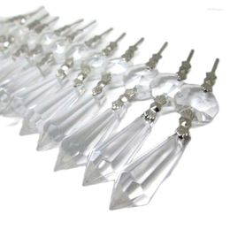 Chandelier Crystal 100pcs 72x14mm Clear Glass Icicle Prisms Drop Parts Lamp Pendant With Octagon Bead For Wedding Decoration