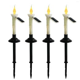 4pcs Flameless Outdoor Simulation Ground Plug Battery Operated Taper Candle Light Lawn LED Lamp Yard Christmas Landscap Garden