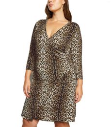 Plus Size Dresses Long Sleeve Autumn Loose Casual Dress Women Sexy V-neck Leopard Print Keen Length Sheath Big Clothing 4XL 5XL