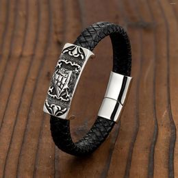 Strand Simple Design Punk Style Stainless Steel Magnet Buckle Men's Bracelet Black Leather Rope Gift