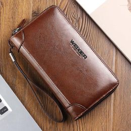 Wallets 2022 Long Wallet Men Double Zipper Coin Pocket Purse Casual Business Card Holder Vintage Large Male Clutch Bag