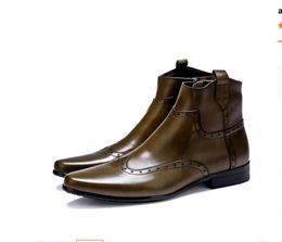 Plus Size 38-46 Gentlemen Ankle Boots Genuine Leather High top Carved Brogue Boot Cowskin Shoes