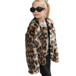 Jackets T0802 Europe And America Fashion Leopard Faux Fur Coat Children's Short Jacket Autumn Winter Girl