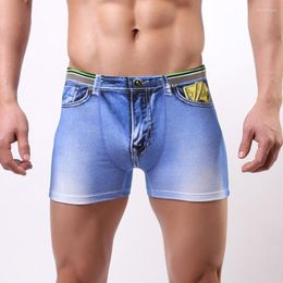 Underpants Men's Underwear/WOXUAN Brand Jeans Cotton Male Sexy Bulge Pouch Long Boxers Lingerie/Gay Funny Satin Shorts Panties