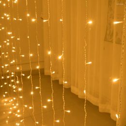 Strings 3x3M 3x2M LED Icicle Curtain String Lights Plug In Fairy With 8 Lighting Modes For Christmas Party Decortion