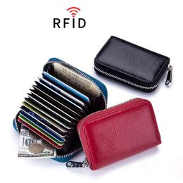 RFID Anti-Theft Cowhide rfid card case with Magnetic Leather Zipper for Men and Women - HBP Card Zippered (248H)