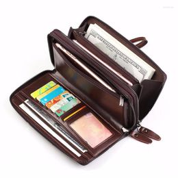 Wallets Fashion Long Wallet Men Double Zipper Coin Pocket Purse Casual Business Card Holder Vintage Male Clutch Bag