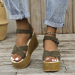 Sandals 2022 Summer Women's Platform Wedge Rope Braided Beach Buckle Elegant High Heel