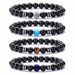 8MM Black Matted Bead Bracelet Hematite Opal Tiger's Eye Stone Elasticity Bracelet For Women Men Jewellery