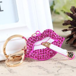 Keychains Fashion Cigarette Lip Rose Red Charm Pendant Crystal Car Purse HandBag Key Chain Ring Creative Party Birthday Gift