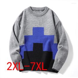 Men's Sweaters Pattern Knitted Men Clothes Crew Neck Pullover Male Loose Sweater Mens Jumper Print Knit Man Plus Size 6XL 7XL