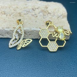 Pendant Necklaces Fashion Bee Butterfly Necklace For DIY Jewellery Making Metal Plated Gold Shiny Zircon Earring Charm Accessories Wholesale