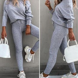 Running Sets Autumn Women 2 Pieces Fashion Solid Colour Long Sleeve Sports Sweatshirts Trousers Tracksuit Ensemble Jogging Femme