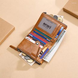 Wallets Keebreak Genuine Leather Wallet Men Bifold Business Vintage Coin Pocket Designer Brand High Quality Short Purses 2022 Trend