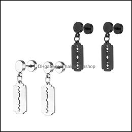 Body Arts Dangle Blade Barbell Earrings 316L Stainless Steel Punk Hip Hop Piercing Dumbbell Ear Hoops Drop Delivery Health Beauty Ta Dhrvs