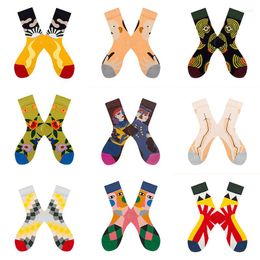 Men's Socks Men's Funny Happy Colourful Graffiti Creative Pattern Large Size Combed Cotton Sock Harajuku Calcetines Hombre Chaussettes