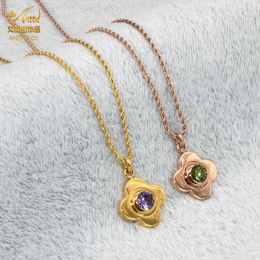 Pendant Necklaces ANIID Flower Necklace Zircon For Woman Fashion Choker Jewellery Rose Gold Colour Stainless Steel Chain Charm Accesorios