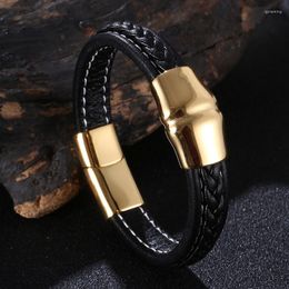 Charm Bracelets Fashion Leather Bracelet&Bangles Men Weaving Magnetic Clasp Male Stainless Steel Bangles Jewellery Gifts SP1261