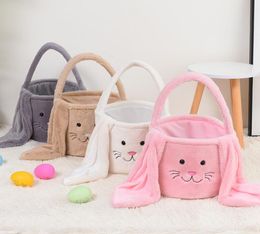 Easter Rabbit Basket bag Festive weddding decor Fuzzy Long Ears Bunny Bucket Comfort Plush Easter Eggs Storage Baskets Kids Candy gift Toy Tote Bags